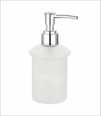 Round Frosted Glass Soap Dispenser For Bathrooms - Glass & Metal, Round Shape, Frosted Finish | Meticulous Craftsmanship For Elegant Decor