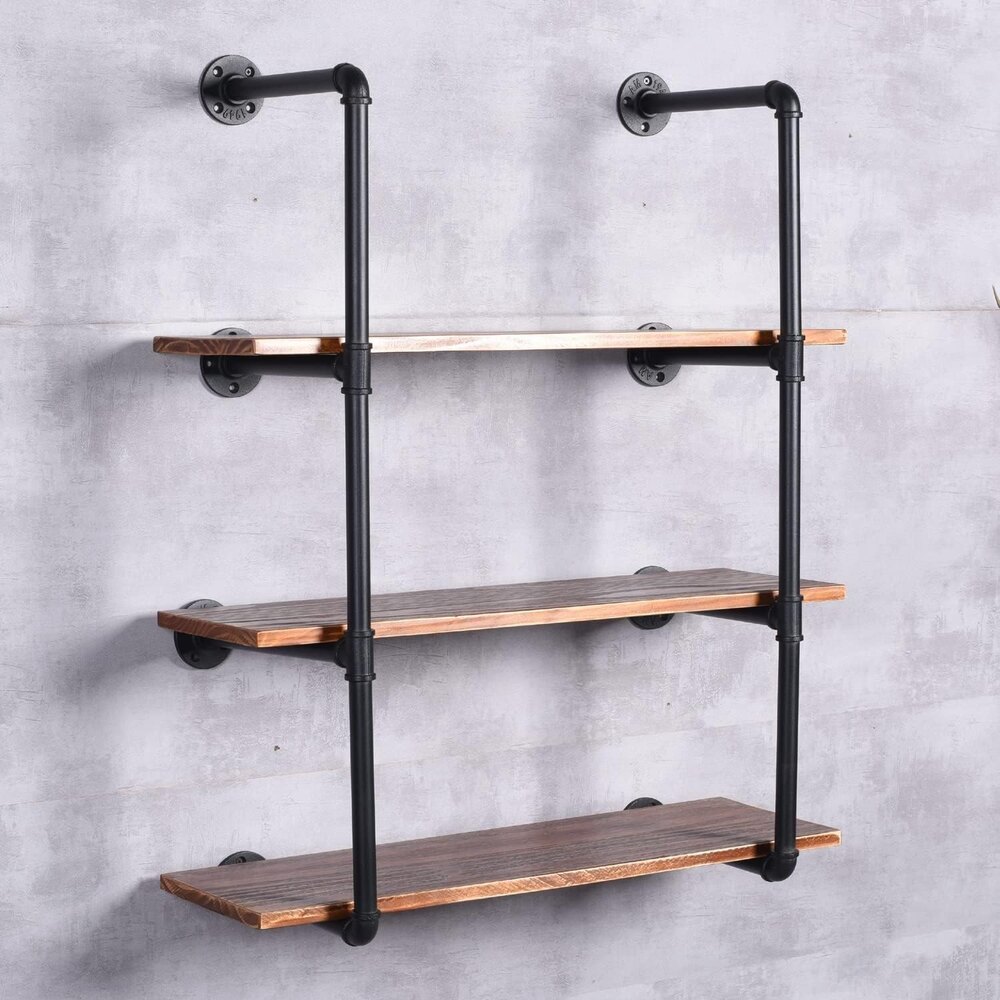 Industrial Black Pipe Bookshelf Wall Ceiling Mounted Open Bookshelf Parts Bracket