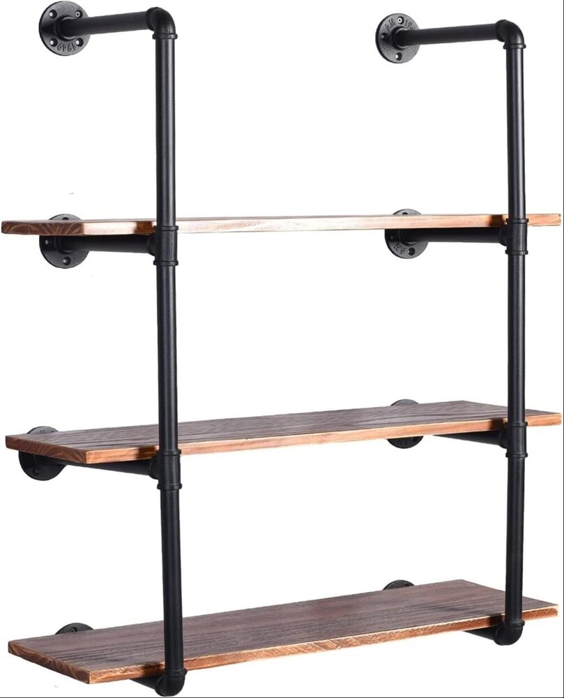 Industrial Black Pipe Bookshelf Wall Ceiling Mounted Open Bookshelf Parts Bracket - Finish: Polished