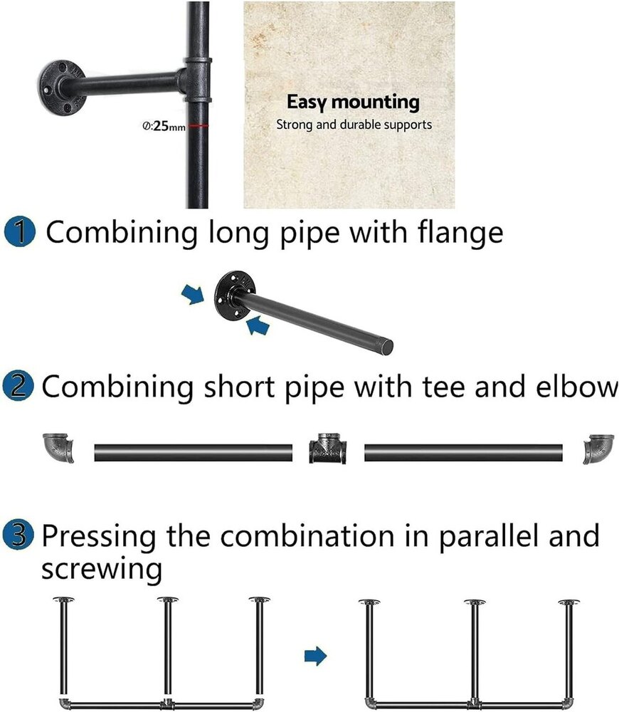 Industrial Black Pipe Bookshelf Wall Ceiling Mounted Open Bookshelf Parts Bracket - Finish: Polished