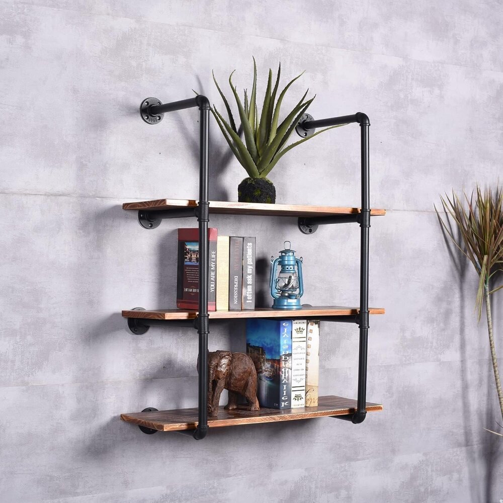 Industrial Black Pipe Bookshelf Wall Ceiling Mounted Open Bookshelf Parts Bracket - Finish: Polished