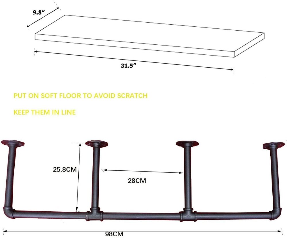 Industrial Black Pipe Bookshelf Wall Ceiling Mounted Open Bookshelf Parts Bracket - Finish: Polished