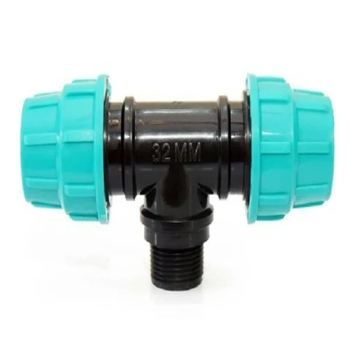 Hdpe Tee Male Threaded Off Take Ninety Degree - Color: Black & Blue