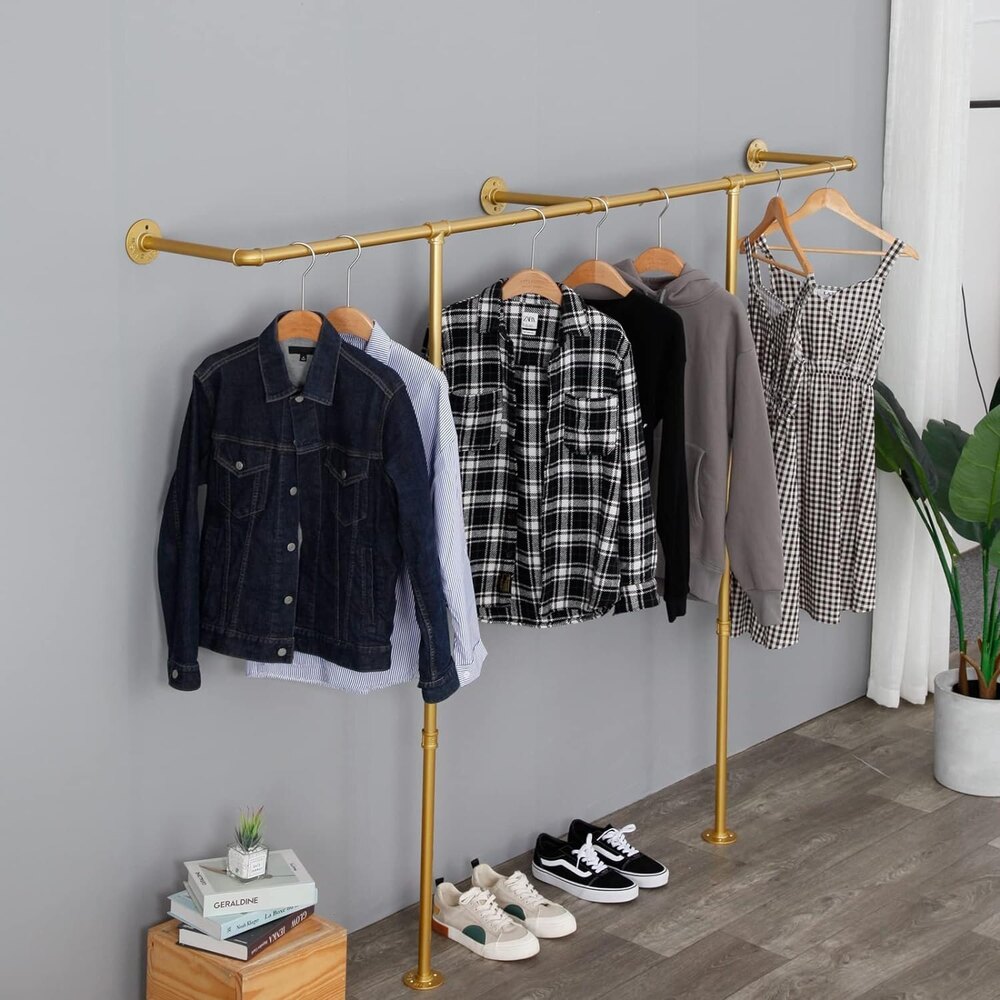 Industrial Pipe Clothing Rack Wall Mounted,Wall Mounted Clothes Rack,Five Bases, Strong Load