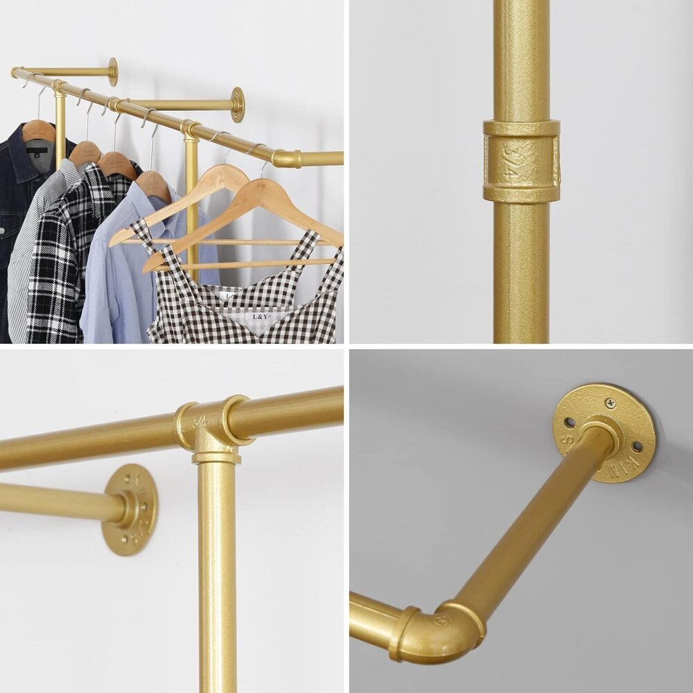 Industrial Pipe Clothing Rack Wall Mounted,Wall Mounted Clothes Rack,Five Bases, Strong Load