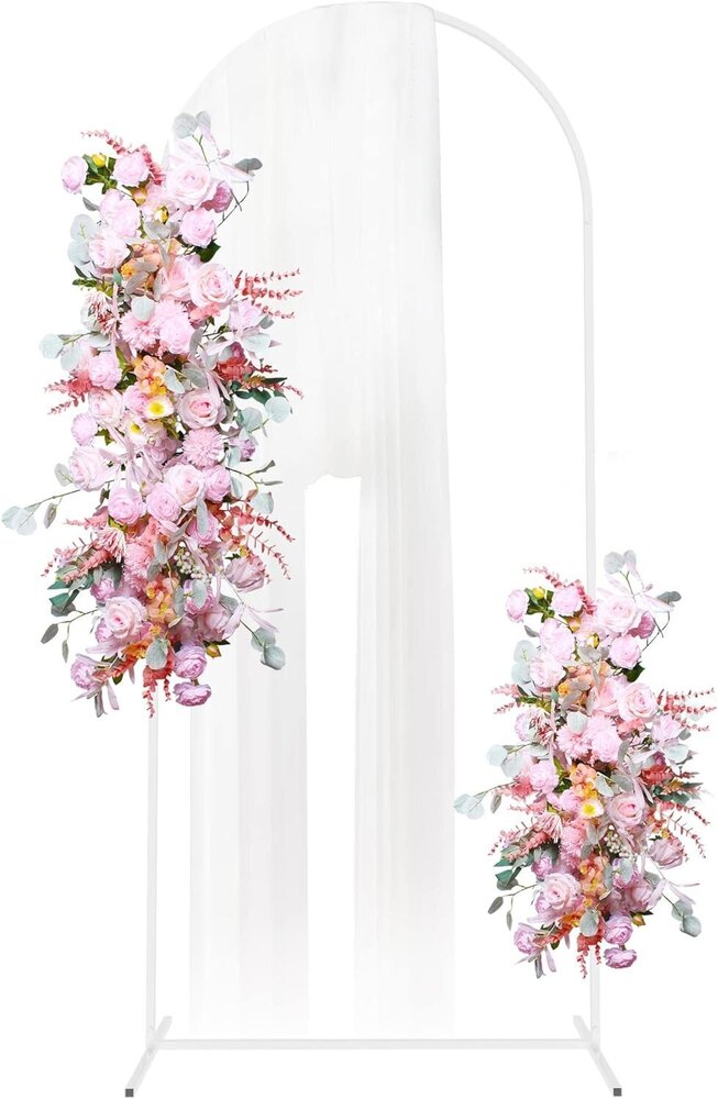 6FTx2.6FT White Metal Wedding Arch Balloon Backdrop Stand Arched Frame for Ceremony (White)