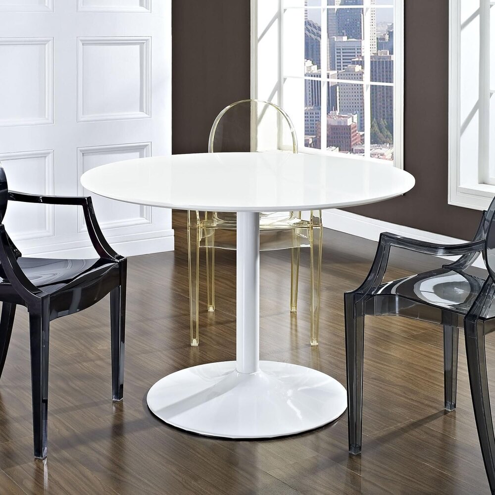 Modern 44" Round Top Pedestal Kitchen and Dining Room Table in White