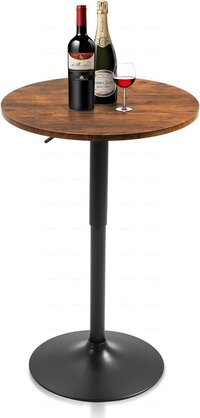 Round Bar Table, Adjustable Table,mdf Top With Black Metal Pole Support And Base Home, Kitchen - Finish: Polished