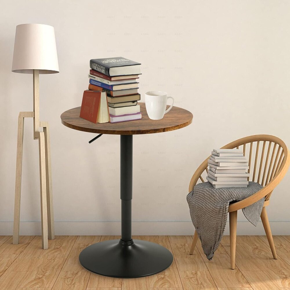 Round Bar Table, Adjustable Table,mdf Top With Black Metal Pole Support And Base Home, Kitchen