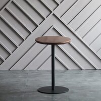 Modern Coffee Table Round Small Table With Wood Top And Steel Pedestal Table (50x50x75cm, Black) - Application: Cafe