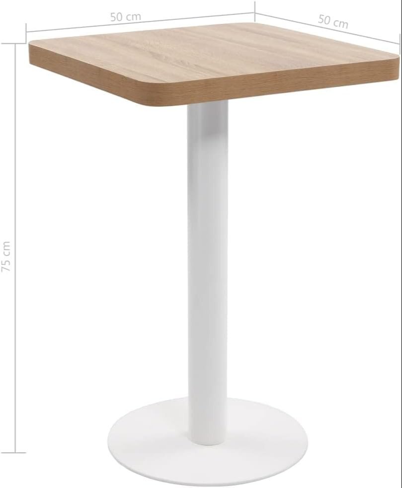 Light Brown Bistro Table Square Mdf Dining Table With Steel Legs - 19.7"x19.7"