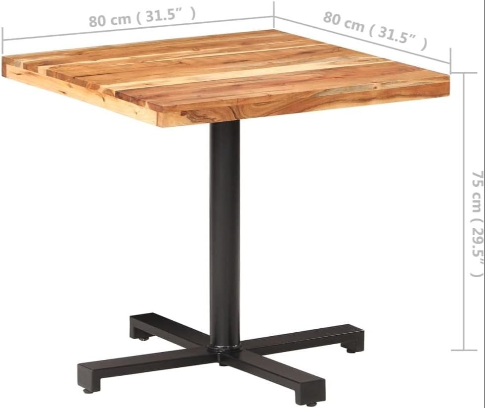 Bistro Table Square 31.5"x31.5"x29.5" Solid Acacia Wood, Party Table Patio Small Table Bistro Tables - Application: Industrial
