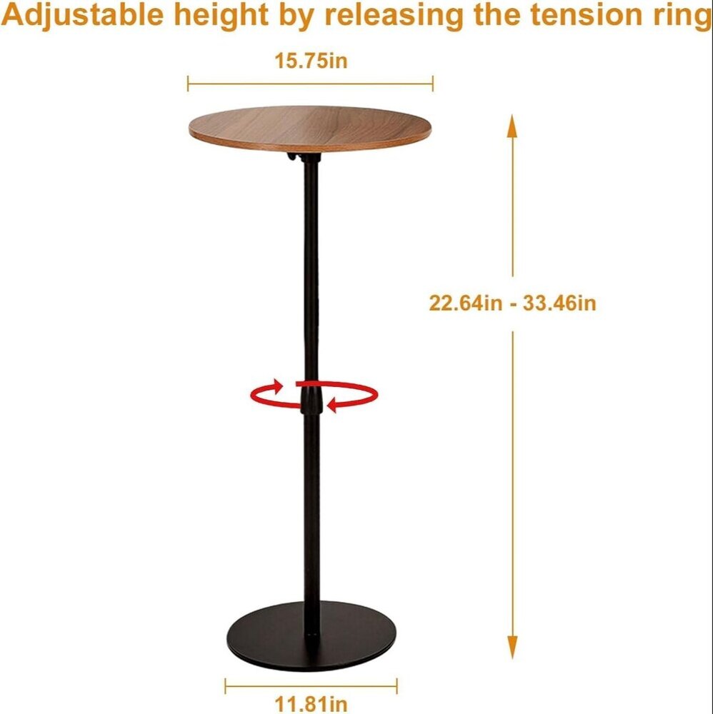 Bar Table 15.75inch Small Round Top Adjustable Height 22.64-33.46in Multifunctional Side Table