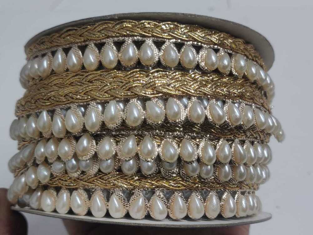 Fancy Moti Lace - 1 Inch Width, Golden Color | Fancy Lace With Jari Work, Ideal For Bridal And Saree Decoration