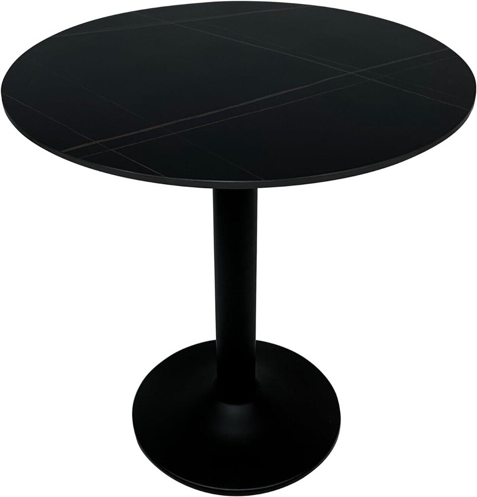 Modern Round Side Table End Accent Table Couch Table Marble Finish Table Top Black Metal Frame