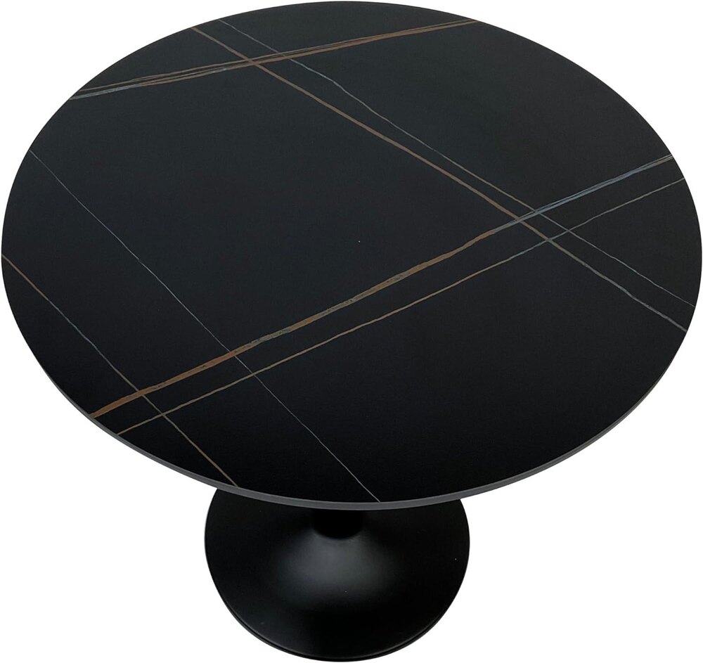 Modern Round Side Table End Accent Table Couch Table Marble Finish Table Top Black Metal Frame