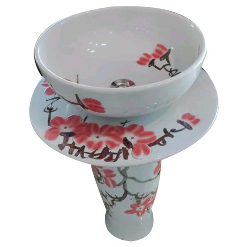 Glossy Ceramic Pedestal Wash Basin