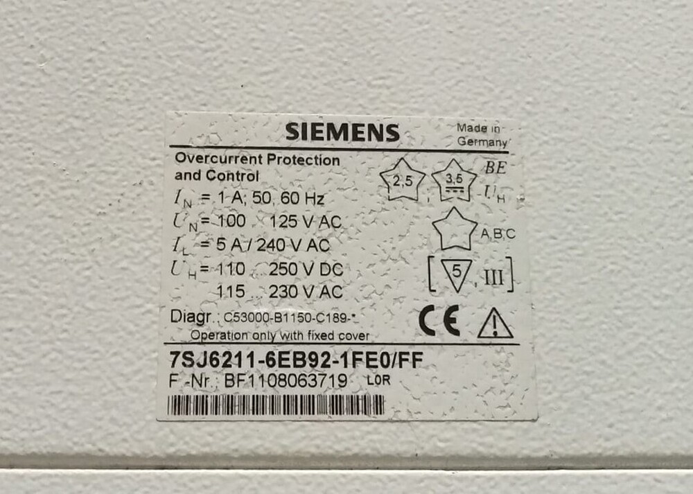 SIEMENS 7SJ6211-6EB92-1FE0/FF (BF1108063719) PROTECTION RELAY