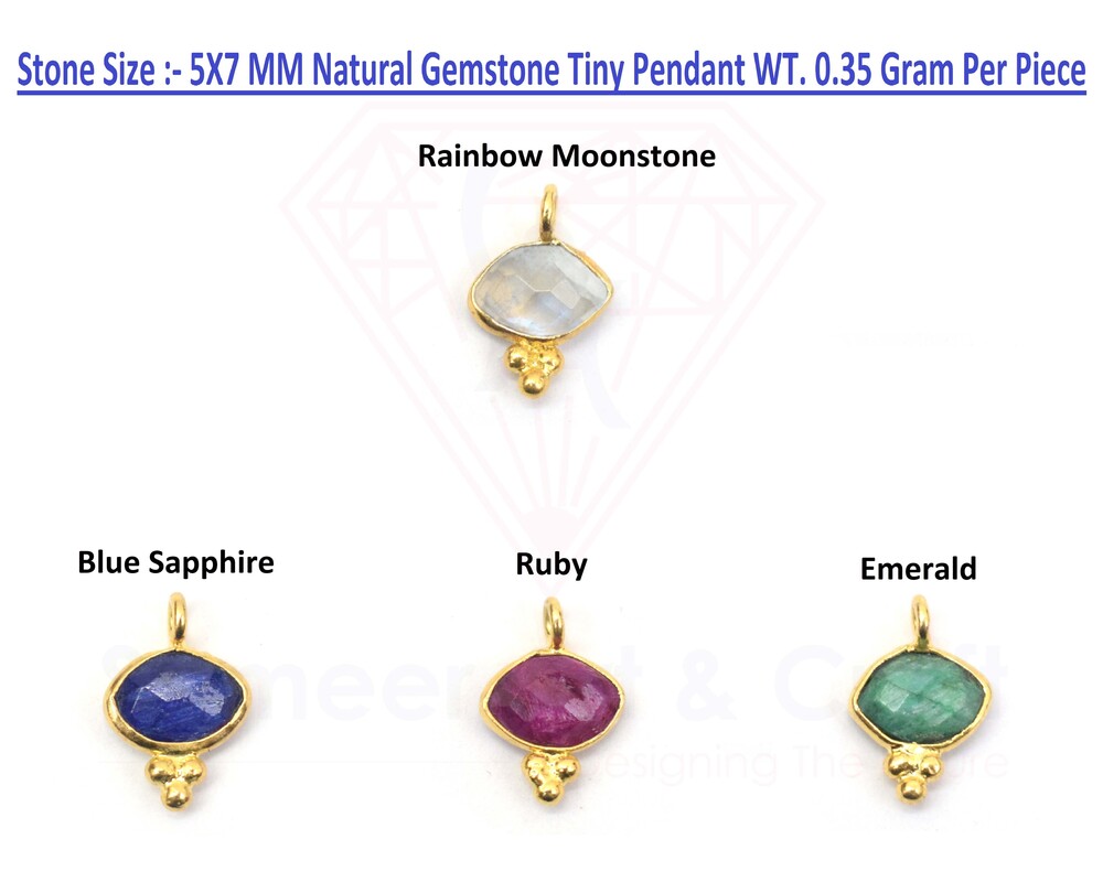 Natural Faceted Marquise Shape Gemstone With 18K Gold Plated Handmade 3 Dot Bezel Pendant