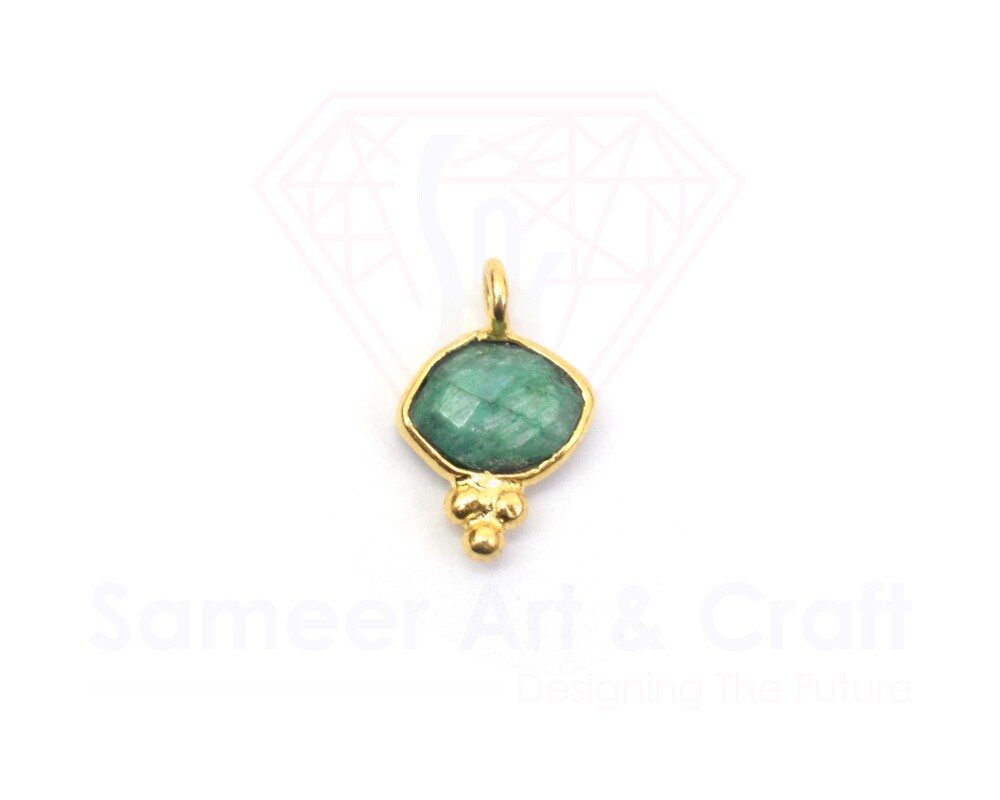 Natural Faceted Marquise Shape Gemstone With 18k Gold Plated Handmade 3 Dot Bezel Pendant