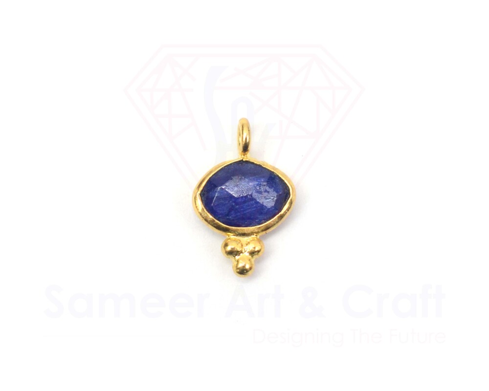 Natural Faceted Marquise Shape Gemstone With 18K Gold Plated Handmade 3 Dot Bezel Pendant