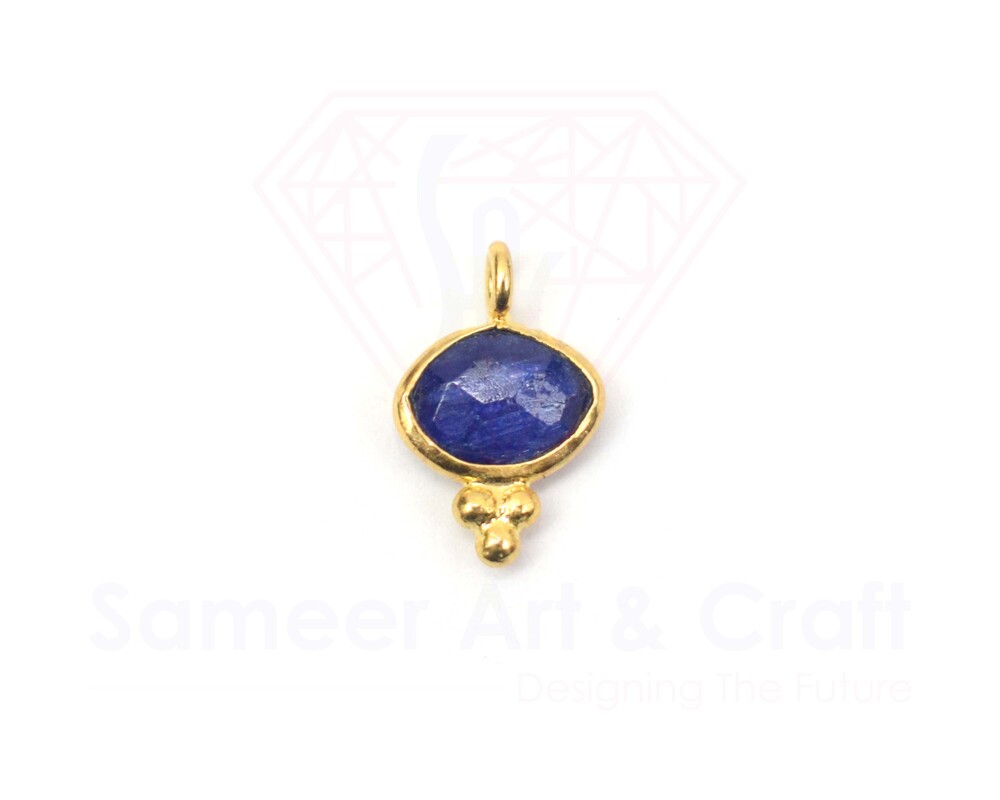 Natural Faceted Marquise Shape Gemstone With 18k Gold Plated Handmade 3 Dot Bezel Pendant