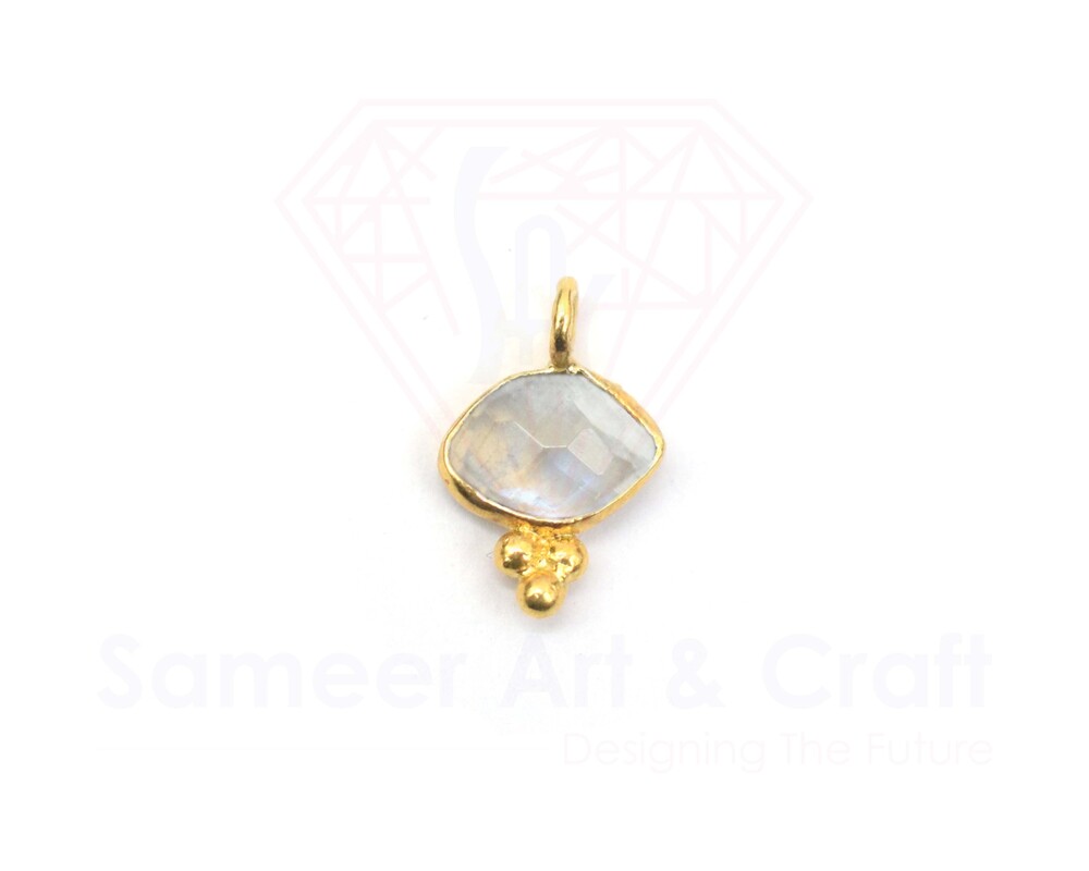 Natural Faceted Marquise Shape Gemstone With 18K Gold Plated Handmade 3 Dot Bezel Pendant