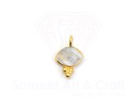 Natural Faceted Marquise Shape Gemstone With 18K Gold Plated Handmade 3 Dot Bezel Pendant