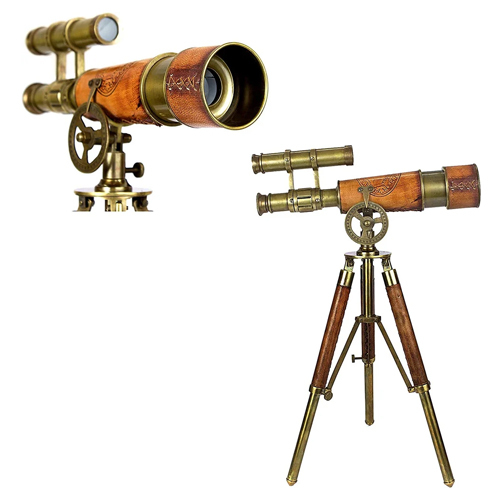 Antique Finish Adjustable Brown Wooden Stand Floor Standing Tripod - Magnification: 64 X Lens