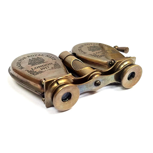 Brass Vintage Binoculars - 52 mm Coated Lens, 64x Magnification, Golden Finish, Compact Pocket Design for Telescope Use
