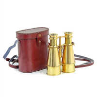 Brass Binoculars With Leather Bag 6 Inch Full - Color: Golden