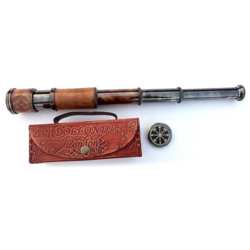 Antique Telescope - 16 Inch Brass, 64x Magnification, Brown 52mm Coated Lens | Vintage Pirate Spyglass Design