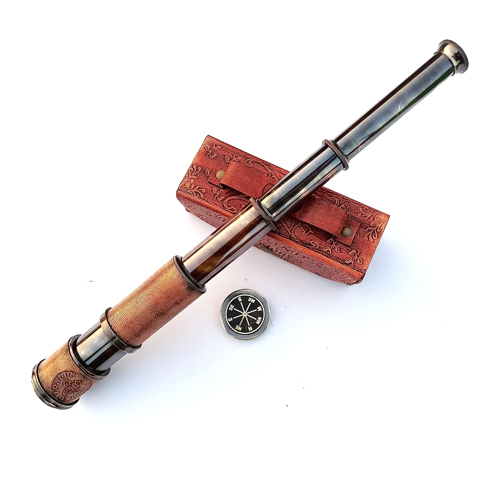 Antique Telescope - 16 Inch Brass, 64x Magnification, Brown 52mm Coated Lens | Vintage Pirate Spyglass Design