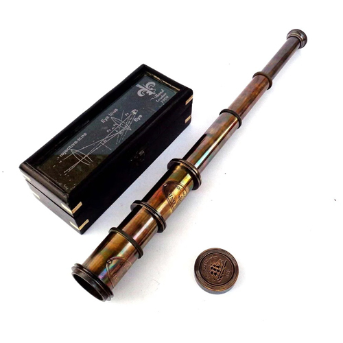 16 Inch Antique Brass Nautical Telescope with Glass Wooden Box