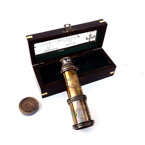 16 Inch Antique Brass Nautical Telescope With Glass Wooden Box - Color: Golden