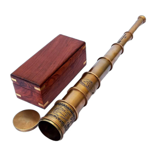 20 Inch Vintage Brass Telescope Victorian 1915 Nautical Antique Wooden Gift Box - Color: Brown