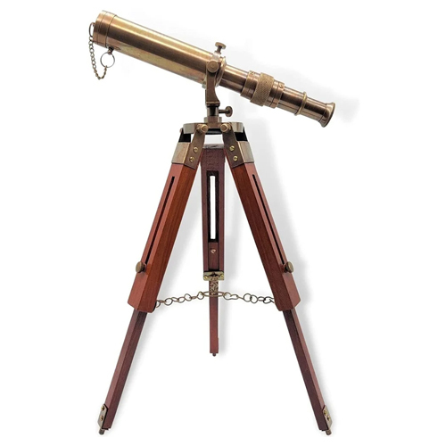 12 Inch Brass Telescope With Adjustable Wooden Tripod Stand - Color: Brown