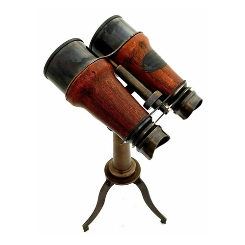 Brass Binocular Leather Antique Desk Telescope With Table Tripod Stand - Color: Red