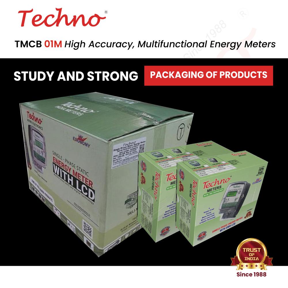 Techno Single Phase Electric Meter - Plastic Material, 50 Hertz (Hz) Frequency, Black Color | 1 Year Warranty For Reliable Performance