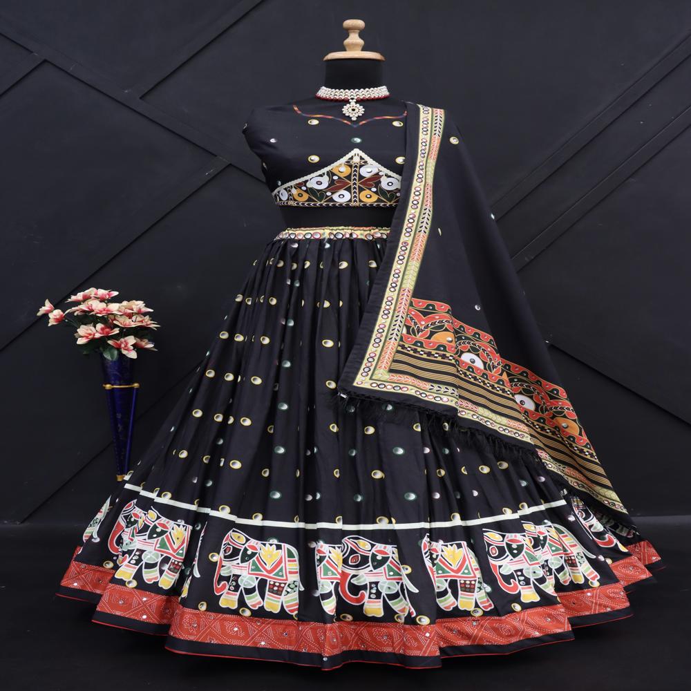 Digital Print Muslin Cotton Lehenga Choli - Color: Multi Color