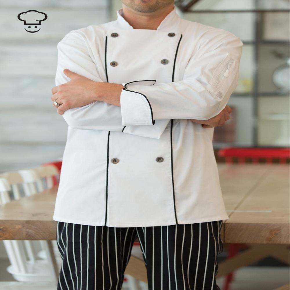 Restaurant Staff Uniform by Meera Apparels - Cotton Chef Coat, 30 Inch Length, Full Sleeves, Custom Logo Design | Breathable, Washable, Unisex, Modern Style