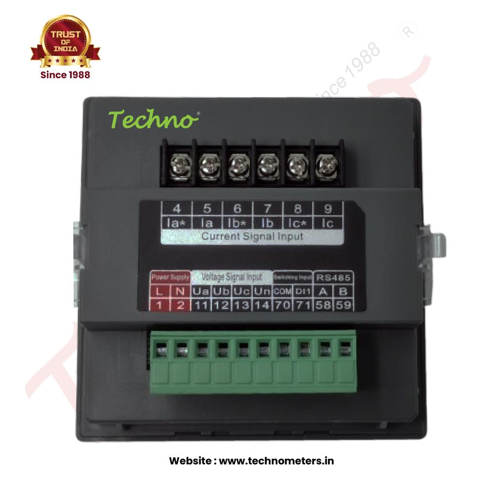 Black Techno 3 Phase Panel Mounted Multi Functional Energy Meter