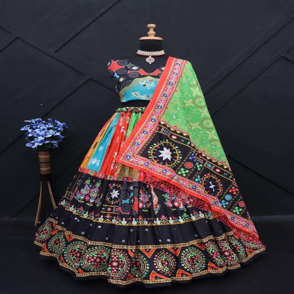 Digital Print Muslin Cotton Lehenga Choli - Color: Multi Color
