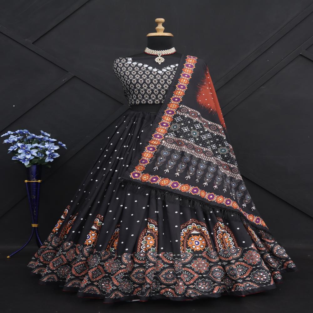 Digital Print Muslin Cotton Lehenga Choli - Color: Multi Color
