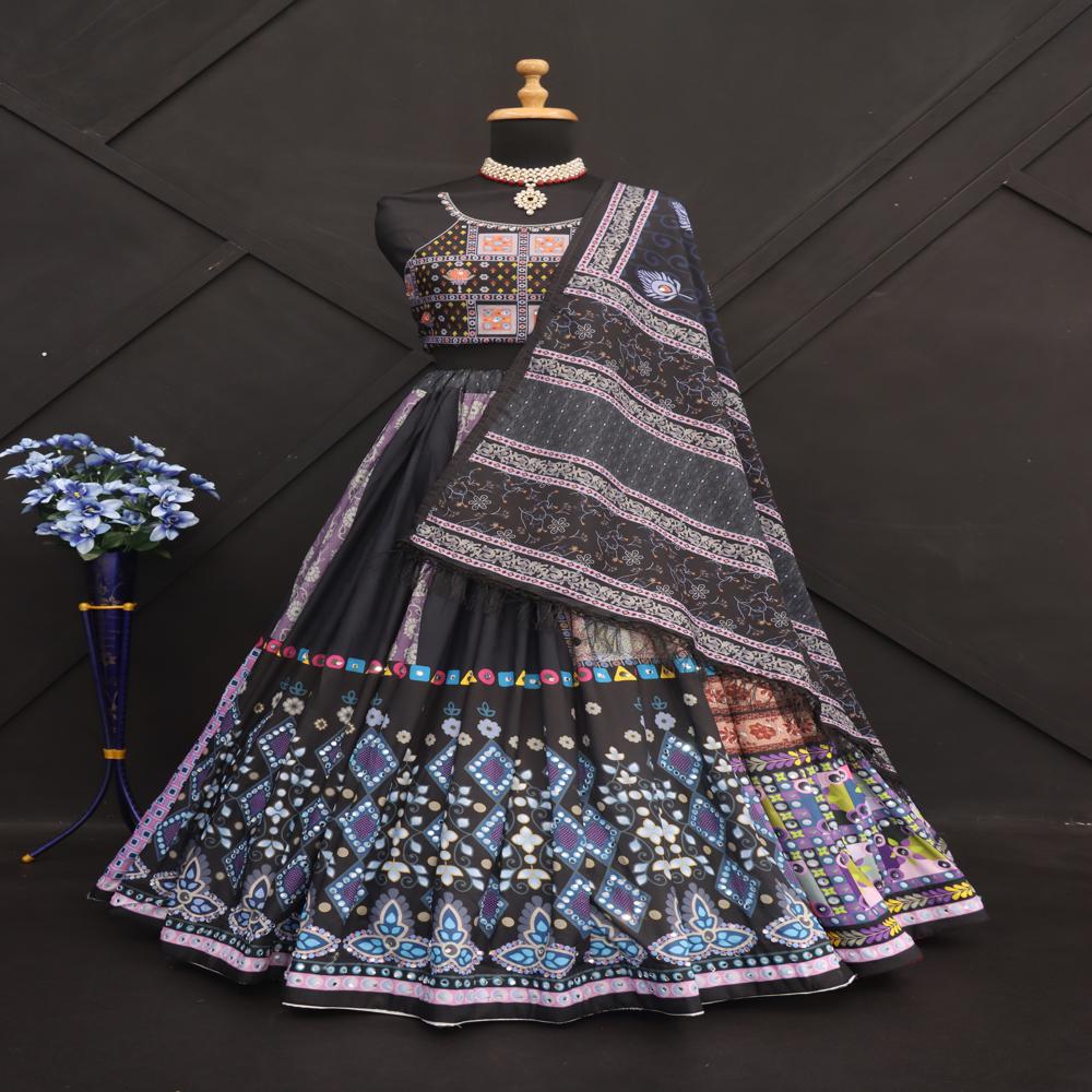 Digital Print Muslin Cotton Lehenga Choli - Color: Multi Color