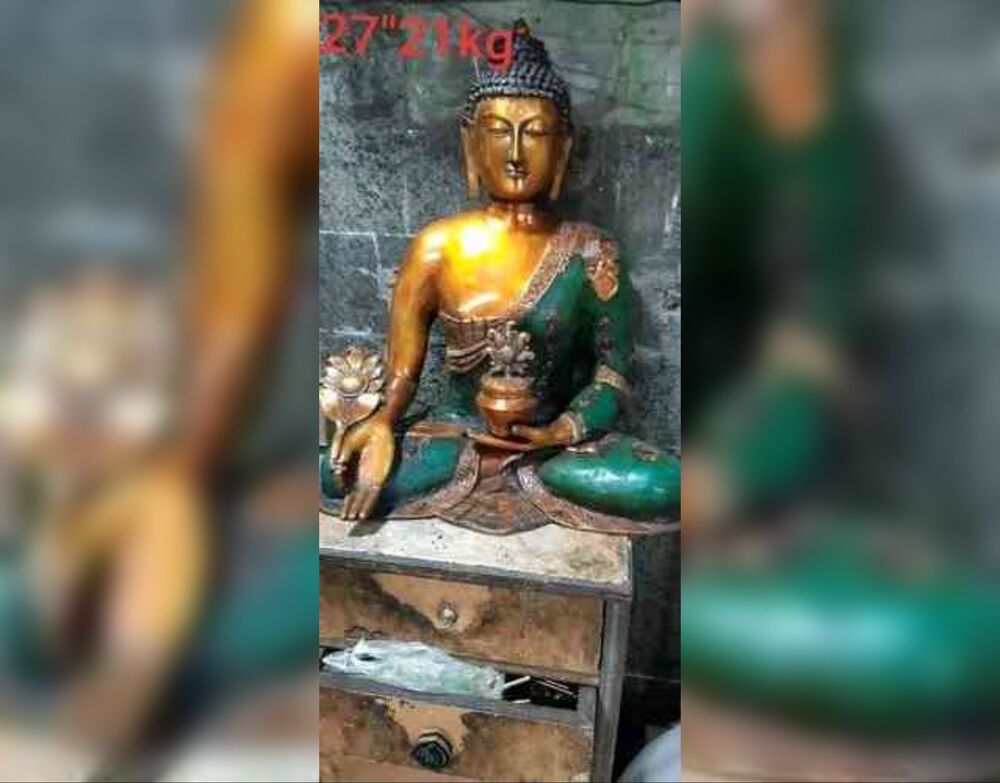 Brass Buddha Statue - Handcrafted Variable Dimensions , Antique Golden Finish with Detailed Carvings for Meditation and Home Decoration