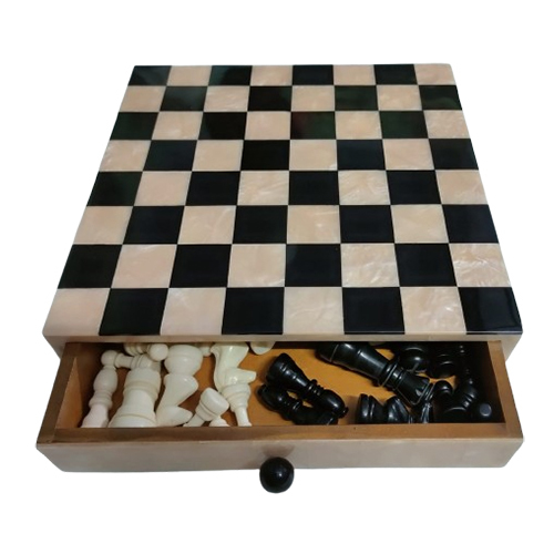 01_Mdf With Resin Chess Set With Drawer - Age Group: All