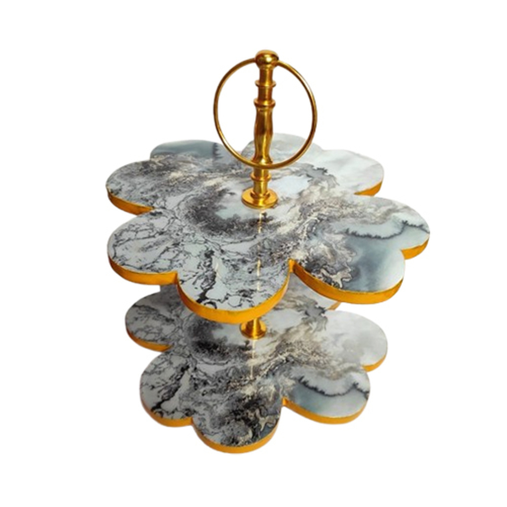 Unique Flower Design Double Cake Platter - Color: Off White