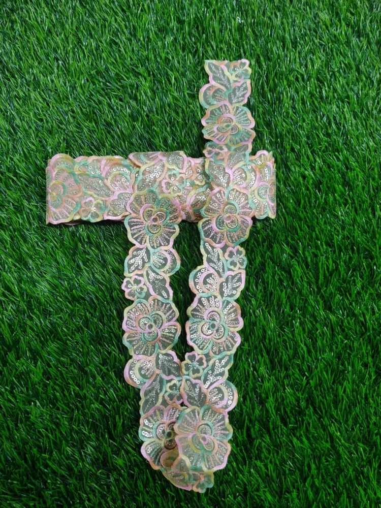 Fancy Lace - Embroidered, 3ft Long, Multi-color, 2inch Width | Flower Design, Cut Work Logo Pattern, Perfect For Bridal And Designer Attire