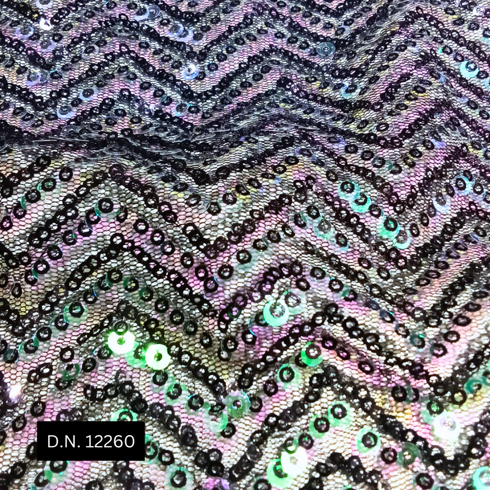Luxurious Zigzag Pattern Black Sequin Fabric